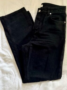 Black Denim Straight Leg Jeans